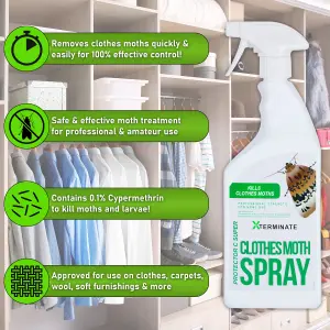 Xterminate Clothes Moth Killer Spray Treatment 1L  Professional Strength Formula For Home Use