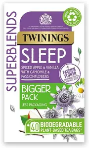 Twinings Superblends Sleep Tea - Spiced Apple & Vanilla Herbal Tea Infusion With Camomile & Passion Flower - 40 Biodegradable Tea Bags