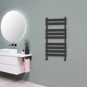 Designer Marvella Anthracite Flat Panel Towel Radiator Heated Ladder Rail - 950 x 500mm - Angled Manual Square Valve Pair