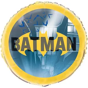 Batman Logo Round Foil Balloon Blue/Yellow (One Size)