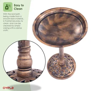 Oypla Traditional Ornamental Pedestal Garden Water Bird Bath (Bronze)