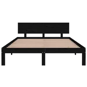 Berkfield Bed Frame Black Solid Wood Pine 140x200 cm