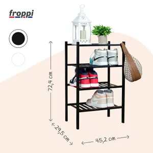 Froppi™ 4 Tier Shoe Rack for Shoe Storage, Black Bamboo Wooden Space Saving Rack, Shoe Organizer Shelf L45.2 W29.5 H72.4 cm