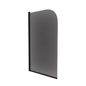 Nes Home Denver 800mm Curved Bath Screen Matt Black Profile Grey Tinted Glass Reversible