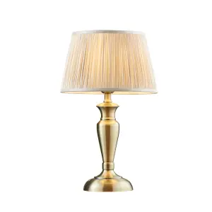 Table Lamp Antique Brass Plate & Oyster Silk 60W E27 Base & Shade e10533