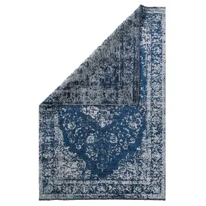 Navy Blue Distressed Traditional Medallion Reversible Chenille Living Area Rug 115x170cm