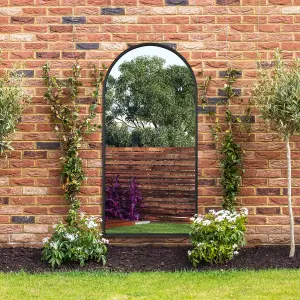 MirrorOutlet Arcus - Black Framed Arched Garden Wall Mirror 71" X 35" (180CM X 90CM)