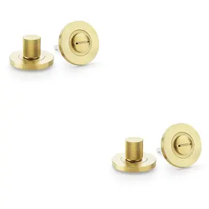 2 PACK - Modern Knurled Thumbturn & Release Lock - Satin Brass - Bathroom Door WC