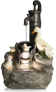 Primrose Duck Family at Old Tap Water Feature with Lights 56cm