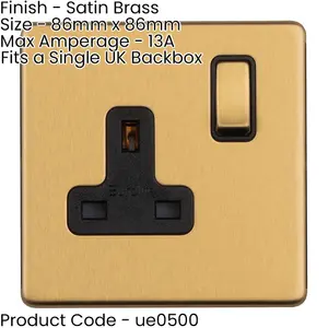 5 PACK 1 Gang DP 13A Switched UK Plug Socket SCREWLESS SATIN BRASS Wall Power