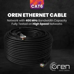 Oren CAT6 50m Outdoor Ethernet Cable LAN - Direct Burial - Patch Cord with RJ45 Connectors - High-Speed 1Gbps - Pure Copper 23 AWG