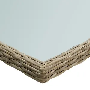 Berkfield Garden Dining Table Brown 200x100x74 cm Glass and Poly Rattan