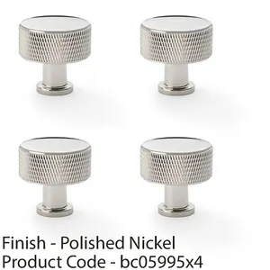 4 PACK - Round Knurled Door Knob 35mm Diameter Polished Nickel Radio Cupboard Pull Handle