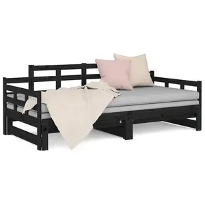 Berkfield Pull-out Day Bed Black Solid Wood Pine 2x(90x190) cm