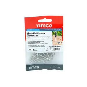 TIMCO Classic Multi-Purpose Countersunk A2 Stainless Steel Woodcrews - 4.0 x 25 (25pcs)