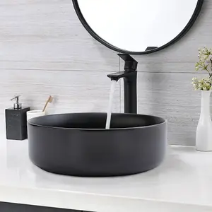 Round Black Ceramic Countertop Basin Bathroom Sink W 360 mm