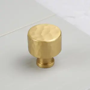 Satin Brass Hammered Knob 30mm Diameter