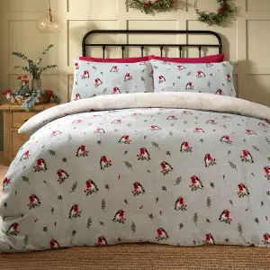 Winter Robin Plush Duck Egg Duvet Cover Set