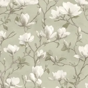 Opus Sage & White Petalina Floral Patterned Embossed Wallpaper