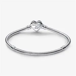 Pandora Moments Sparkling Infinity Heart Clasp Snake Chain Bracelet - Sterling Silver / Cubic Zirconia - Sz. 21 cm