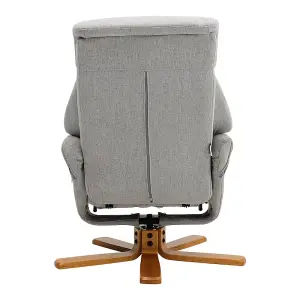 Swivel Grey Linen Lounge Recliner with Ottoman