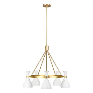 5 Bulb Chandelier Ceiling Light Matte White / Burnished Brass LED E27 60W