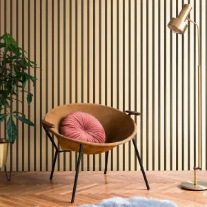 Metallic Gold & Black Wood Panel Slats Wallpaper 78627-2