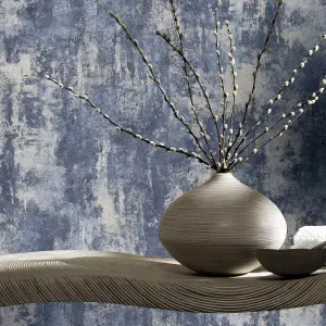 Arthouse Stone Textures Navy/Silver Wallpaper