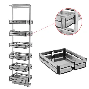 6 Tier Tall and Narrow Tandem Metal Pull Out Pantry Kitchen Storage Cabinet Basket Shelf W 250mm