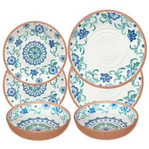 Purely Home Turquoise Floral 6 Piece Melamine Dinnerware Set for 2