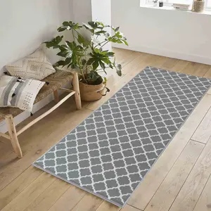 Machine Washable Trellis Design Anti Slip Doormats Grey 67x220 cm