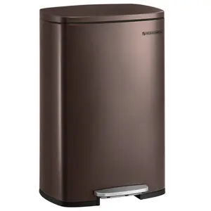 Kitchen Bin 50L, Pedal Bin For Kitchen, Rubbish Bin, Soft Close, Step-On Pedal, Steel, Inner Bucket Brown