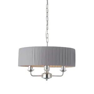 Ceiling Pendant Light - Bright Nickel & Charcoal Fabric - 3 x 40W E14 - e10234