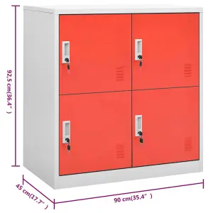 Berkfield Locker Cabinet Light Grey and Red 90x45x92.5 cm Steel