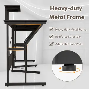 COSTWAY L-shaped Desk Long 2-Person Corner Computer Desk w/ Monitor Stand