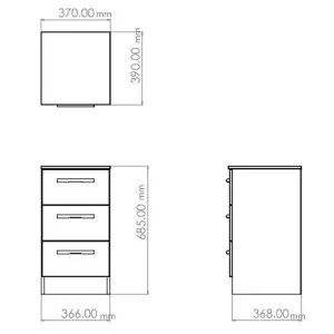 Milan Ready assembled Grey 3 Drawer Bedside chest (H)685mm (W)370mm (D)390mm