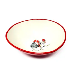 Farmhouse Hand Painted Ceramic Kitchen Dining Large Curvy Wonky Bowl (D) 22-25cm x (H) 9cm