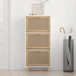 Shoe Cabinet White 52x25x115 cm Engineered Wood&Natural Rattan