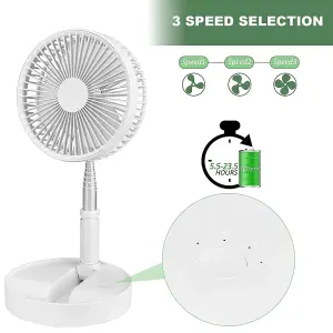 Table Desk Fan - Adjustable Pedestal Fan - Folding & Portable With 7200mah Rechargeable Battery - Telescopic Multifunctional Fan