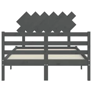 Berkfield Bed Frame with Headboard Grey Double Solid Wood