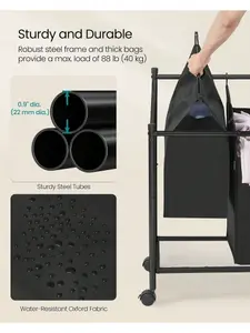 SONGMICS Rolling Laundry Sorter, Laundry Basket With 4 Removable Bags, Laundry Hamper, Laundry Trolley, For Laundry Room