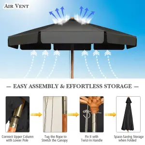 Costway 3m Garden Parasol Tilt Bar Market Table Umbrella with Valance and 8 Solid Ribs