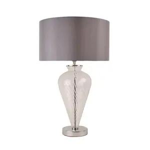 Pair Of Clear Glass Table Lamps With Grey Fabric Shades (Set of 2) Clear / Grey