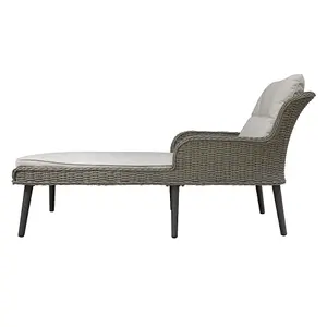 Stylish Grey Rattan Wicker Sun Lounger with Cushions for Indoor and Outdoor Use