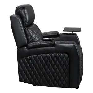 Electric Recliner Chair & Cinema Seat with Massage and Chilled Cup Holders  in Black Leather Aire - Venice Series One