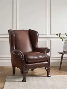 John Lewis Compton Leather Wing Armchair, Hand Antique