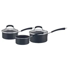 Prestige Super Tough Easy Clean Black Round Aluminium Dishwasher Safe Non-Stick Saucepan Set Pack of 3