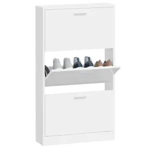 Berkfield Shoe Cabinet High Gloss White 59x17x108 cm Engineered Wood