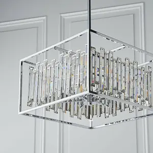 Hanging Ceiling Pendant Light Chrome & Crystal Gorgeous Modern Large Box Shade