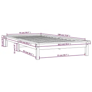 Berkfield Bed Frame Black 75x190 cm Small Single Solid Wood Pine